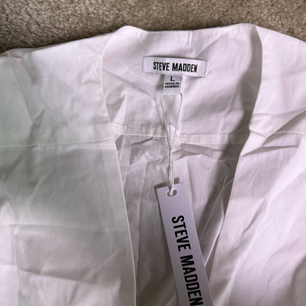 Steve Madden Women's Elastic Waist Sleeveless Mini Dress Size L White NWT E976 - Picture 7 of 12